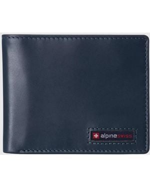 Alpine Swiss Commuter Rfid Bifold Wallet 2 Id Windows Divided Bill Section - Blue