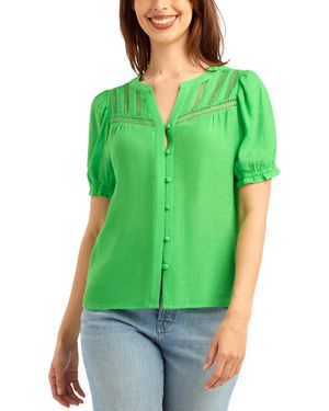 Bcx Gauzy Textured V-neck Top - Green