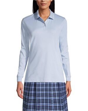 Lands' End Tall Long Sleeve Interlock Polo Shirt - Blue