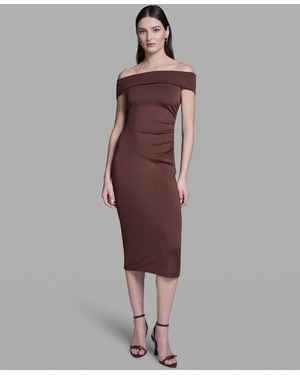 BCBGMAXAZRIA Off-the-shoulder Midi Dress - Brown