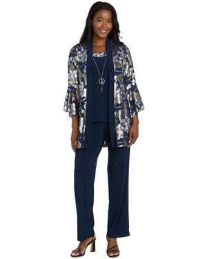 R & M Richards Foil Printed Jacket Pantsuit - Blue