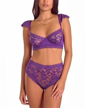 iCollection Womans Stretch Lace Bralette Lingerie Set - Purple