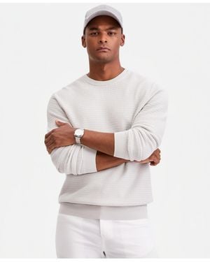 Alfani Cotton Textured Crewneck Long-sleeve Sweater - White