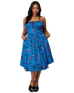 Unique Vintage Plus Size 1950s Cotton Swing Dress - Blue