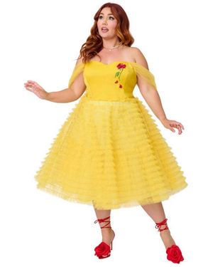 Unique Vintage Plus Size Mesh Tulle Belle Swing Dress - Yellow