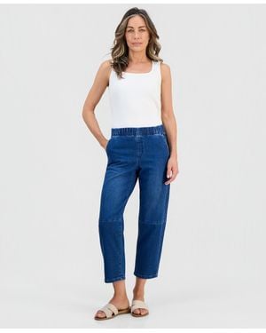 Style & Co. Petite High-rise Pull-on Barrel-leg Jeans - Blue