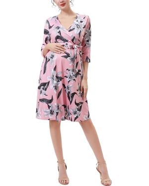 Kimi + Kai Kimi + Kai Maternity Floral Print Faux Wrap Nursing Dress - Red