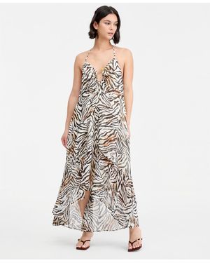 BarIII Print Chiffon Halter High-low Dress - White