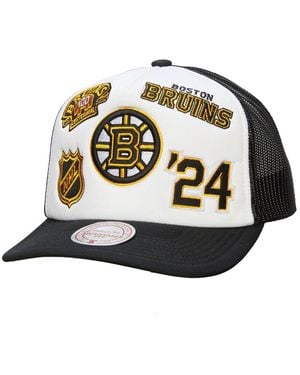 Mitchell & Ness White/black Boston Bruins Gridlock Trucker Adjustable Hat - Metallic