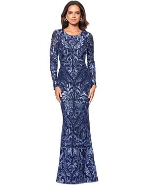 Xscape Petite Sequin Detail Crewneck Long Gown Dress - Blue