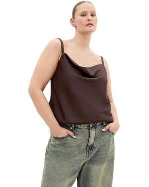 City Chic Plus Size Cowl-neck Satin Relaxed-fit Camisole - Brown