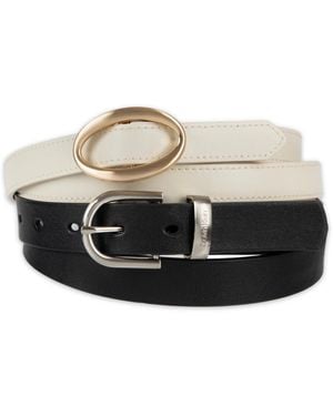 Calvin Klein Center-bar And Metal Loop Buckles 2-pack Skinny Belt Set - Black