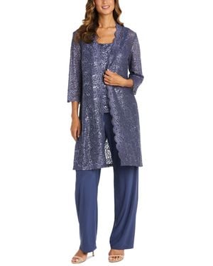 R & M Richards 3-pc. Sequined Lace Pantsuit & Jacket - Blue