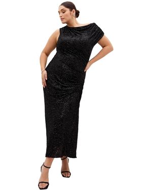 City Chic Plus Size Sequin Star Off Shoulder Maxi Dress - Black