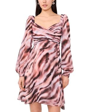 1.STATE Printed Long Sleeve Mini Dress - Pink