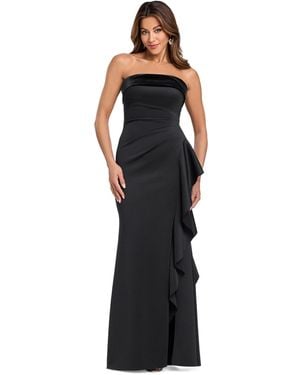 Xscape Strapless Velvet Ruffle Gown - Black