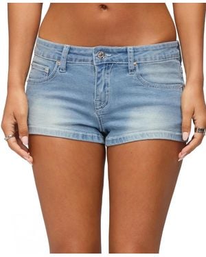 Edikted Whitlie Contrast Stitch Denim Micro Shorts - Blue