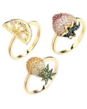 Noir Jewelry Stackable Cubic Zirconia Fruit Ring Set - Metallic