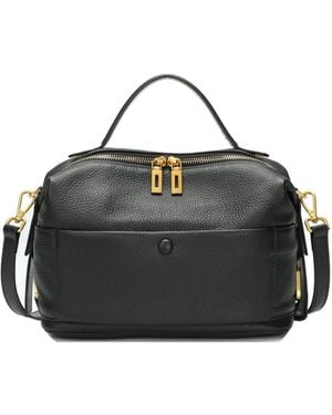 Susu Pebbled Leather Top Handle Satchel Bag Convertible Medium Size Soft Crossbody Purse - Black
