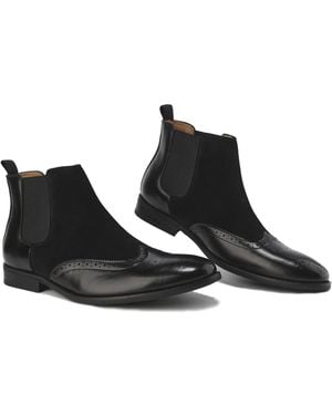 Gino Vitale Wingtip Brogue Two-tone Chelsea Boots - Black