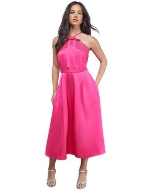 Oasis Lace Detail Midi Prom Dress - Pink