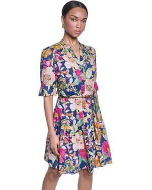 KARL LAGERFELD Belted Collared Cotton Dress - White