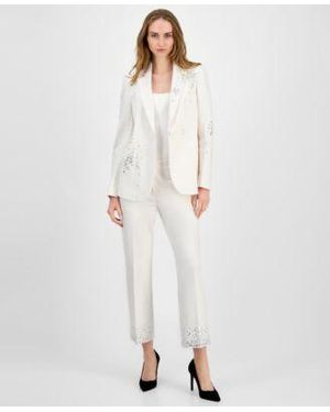 Anne Klein Embellished One Button Jacket Embellished Mid Rise Capri Pants - Blue