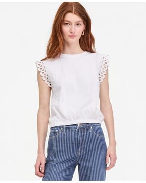 On 34th Flutter-sleeve Bubble Hem Top - White