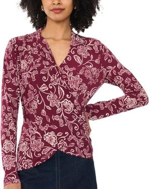 Vince Camuto Floral-print Long-sleeve Wrap Top - Red