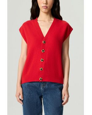 Nocturne Embellished V-neck Knit Sweater Vest - Red