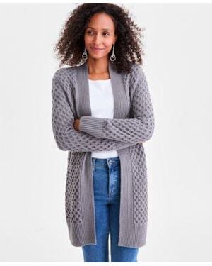 Style & Co. Style Co Open Front Stitch Cardigan Sweater Macys Exclusive - Blue
