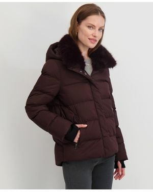 Tahari Faux-fur-collar Hooded Puffer Coat - Brown