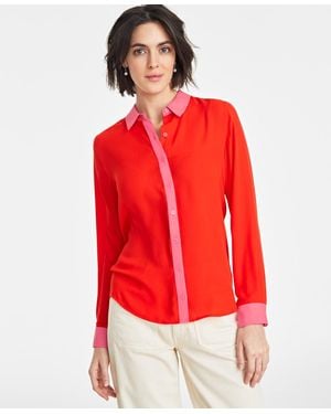 On 34th Button-front Crepe Shirt - Red