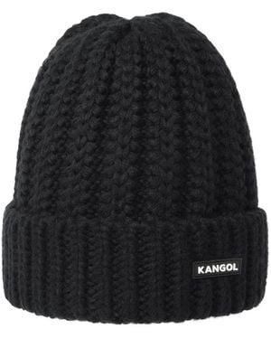 Kangol Ribbed Knit Chunky Label Beanie - Black