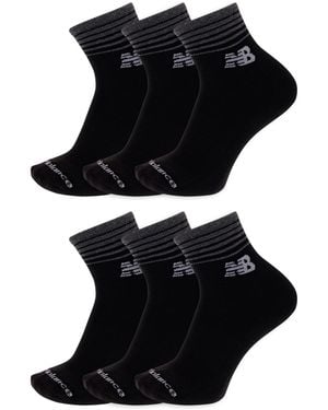 New Balance Cushioned Quarter Stretchy-knit Socks - Black
