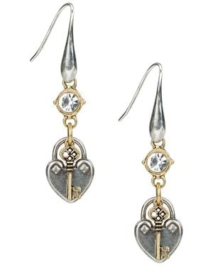 Patricia Nash Gold-tone Plated Heart And Key Drop Earrings - Metallic