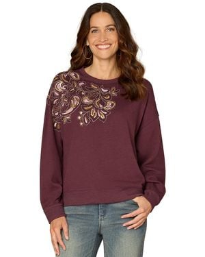 Democracy Beaded Crewneck Long-sleeve Sweatshirt - Purple