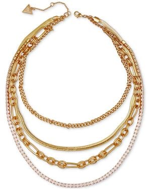 Guess Tone Layered Chain Crystal Necklace - Metallic