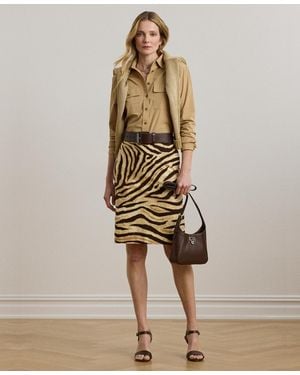Ralph Lauren Zebra-print Linen-cotton Pencil Skirt - Natural
