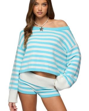 Edikted Saphi Striped Oversized Knit Sweater - Blue