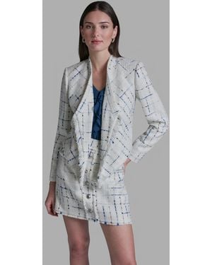 BCBGMAXAZRIA Tweed Open Front Fringe Jacket - Gray