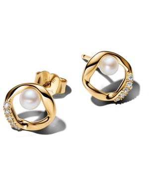 PANDORA Pave Circle Treated Freshwater Cultured Imitation Pearl Stud Earrings - Metallic