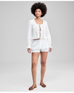 And Now This Textured Ruffle-trim Bloomer Shorts - White