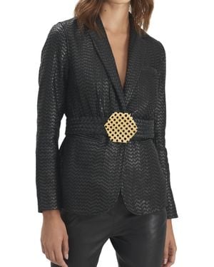Velez Tatacoa Woven Leather Straight Fit Blazer - Black