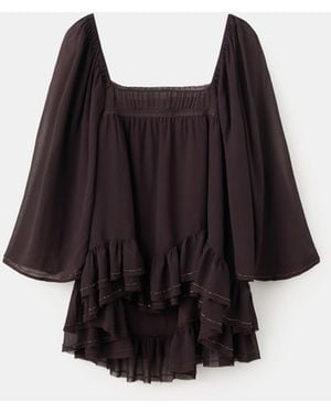 Mango Beads Ruffled Blouse - Black