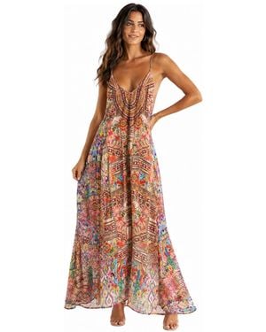 La Moda Clothing Halter Plunging V-neck High-low Maxi Dress - Brown