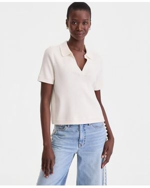On 34th Short-sleeve Crochet Collar Polo Sweater - White