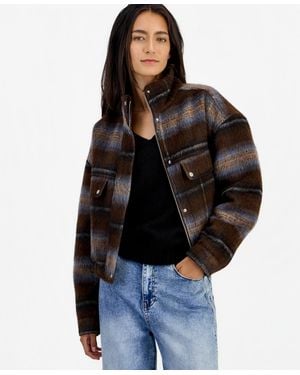 And Now This Brushed Plaid Bomber Jacket - Black