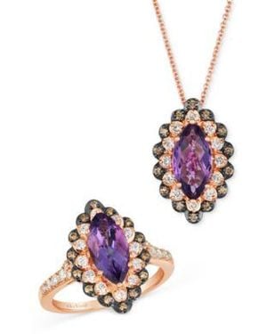 Le Vian Grape Amethyst Diamond Marquise Halo Pendant Ring Collection In 14k Rose Gold - White