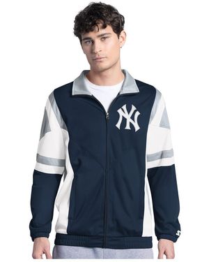 Starter Navy/gray New York Yankees Contender Tricot Full-zip Track Jacket - Blue